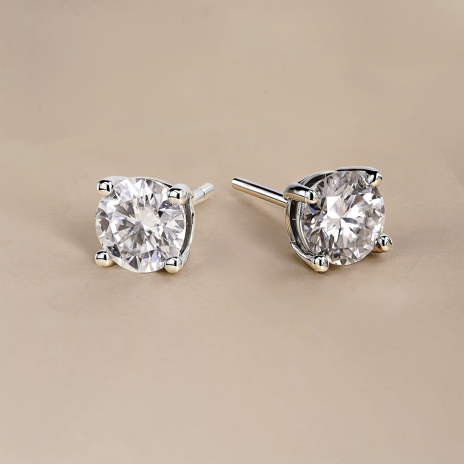 JeenMata Lab Grown Diamond Earrings 1 Carat Round Cut 18K White Gold Plated Solitaire Studs for Women
