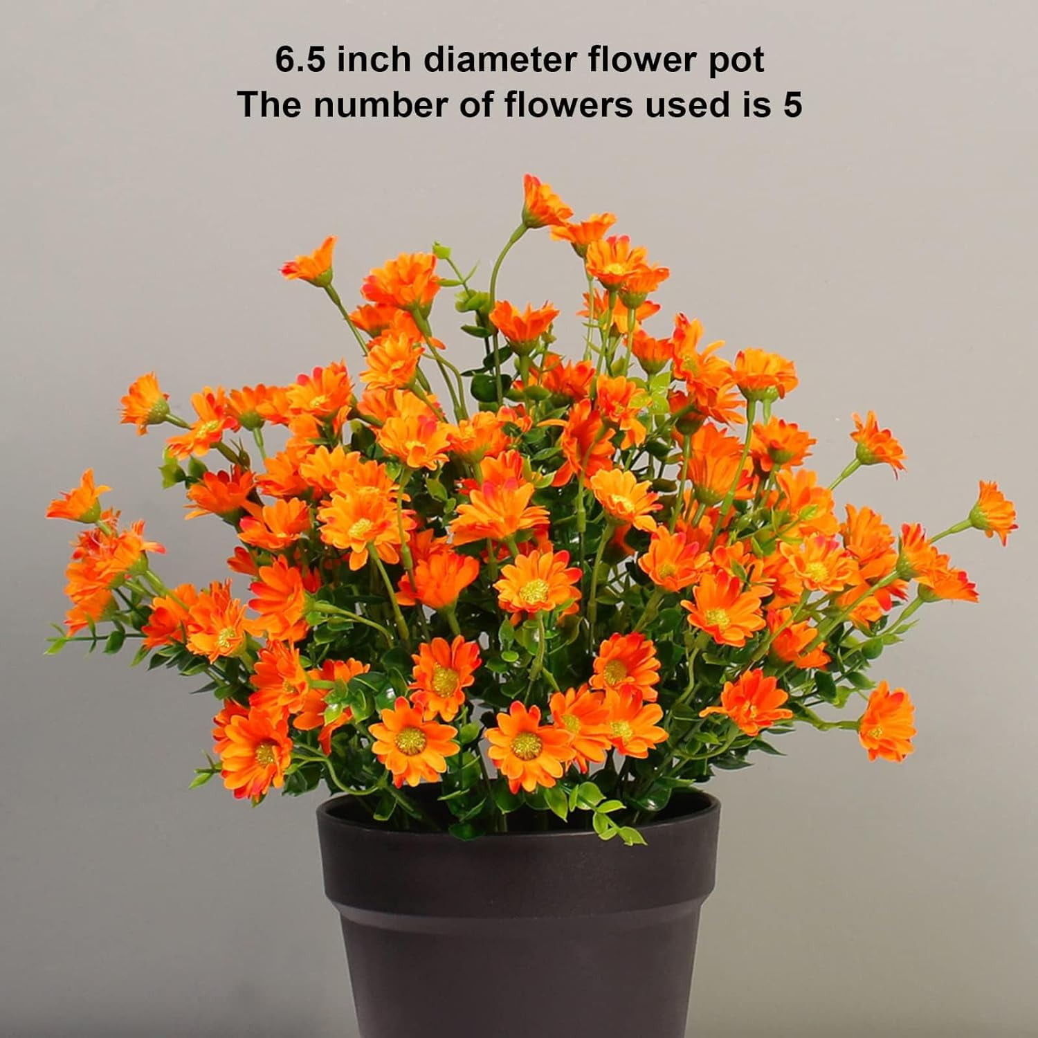 8 Bundles Artificial Flowers for Outdoors Faux Mums UV Resistant Plastic Fall Plants Fake Greenery Orange Daisy Bulk