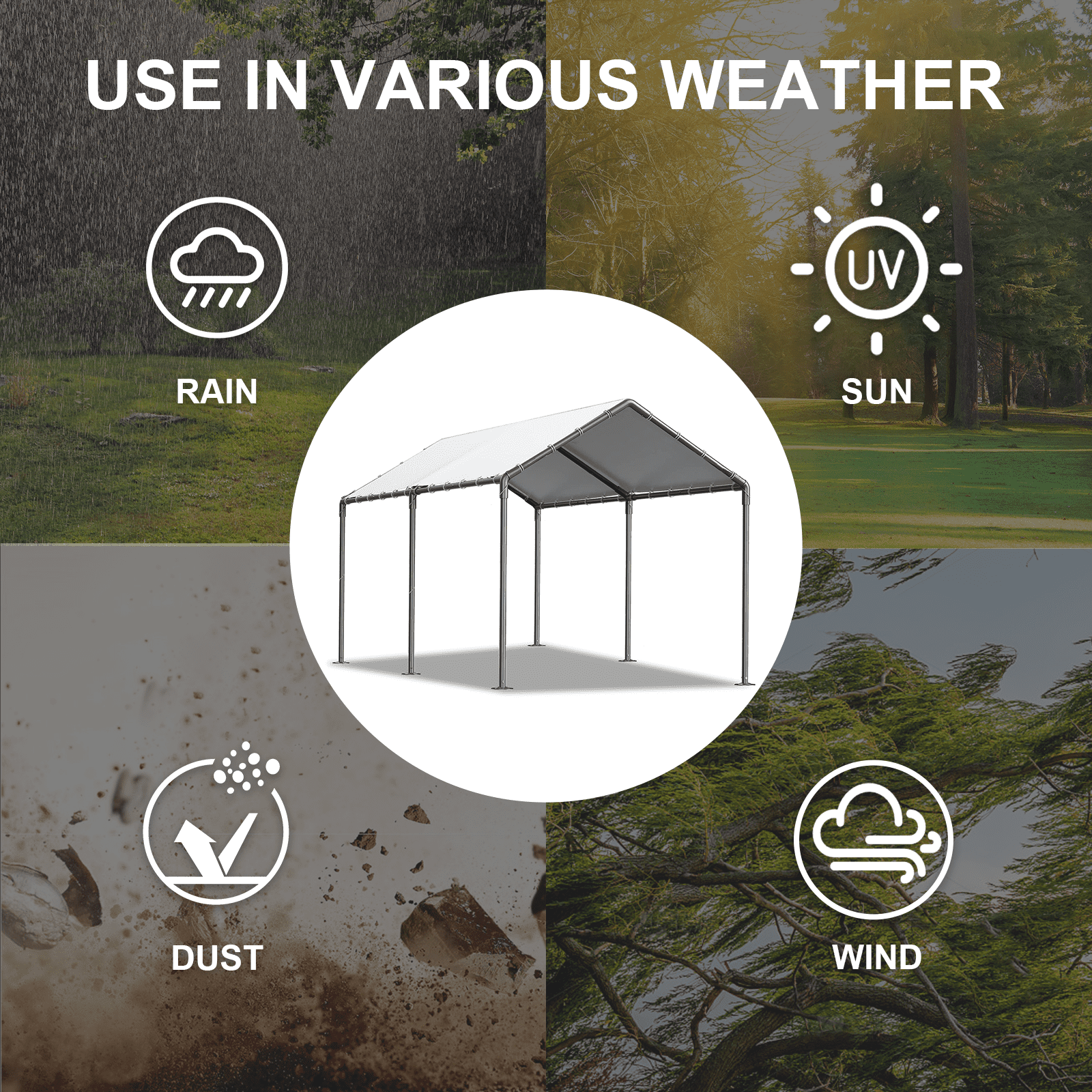 Gaildon Carport 10 x 20Ft Upgraded Heavy Duty Carport with Steel Wire Rope Portable Garage for Truck Boat Car Canopy with All-Season Tarp (White)