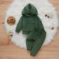 thumbnail image 4 of FNNMNNR 2PCS Toddler Infant Baby Boys Girls Solid Color Hooded Cotton Pullover Long Trousers Army Green 12-18 Months, 4 of 9