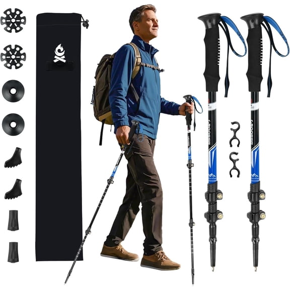 Lightweight Collapsible Trekking Poles for Hiking - 2 Pack Adjustable Hiking Poles,  Walking Sticks for Skiing, Nordic Walking, Retractable Walking Sticks for Seniors, Women, Men
