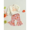 thumbnail image 3 of Wassery Toddler Baby Girls Halloween Outfits Set 6M 12M 18M 2T 3T 4T Infant 2Pcs Fall Winter Clothes Long Sleeve Letters Print Sweatshirt Pumpkin Print Flare Pants, 3 of 9