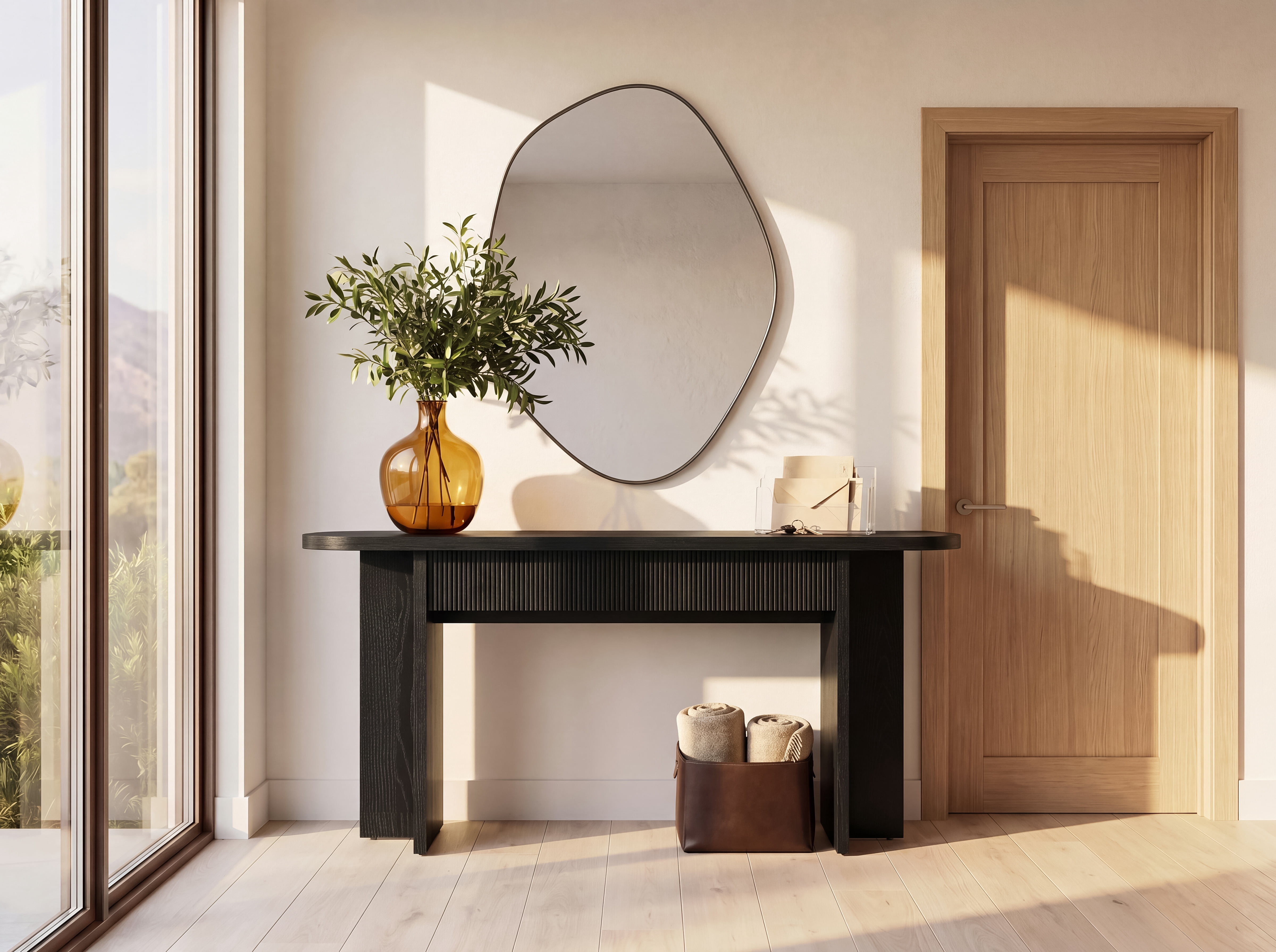Mintazer 63" Fluted Console Table with 2 Drawers, Modern Entryway Tables with Storage, Sofa Table for Entryway Hallway Living Room, Black