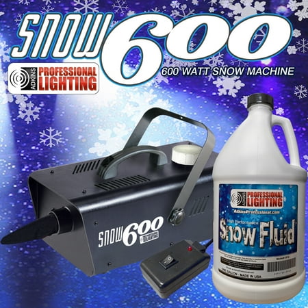 Snow Machine 600 Watt with one gallon of SFG Snow Fluid - High Output. Produces the illusion of real snow. Includes remote control. Let the snow fall all season round!