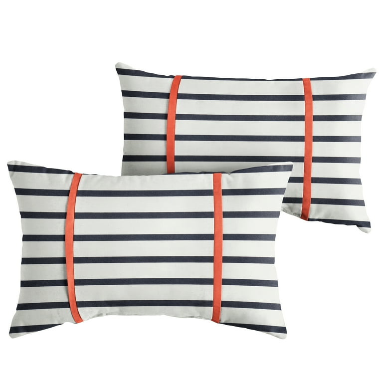 Sunbrella Striped Blue and Coral Orange Indoor/ Outdoor Lumbar