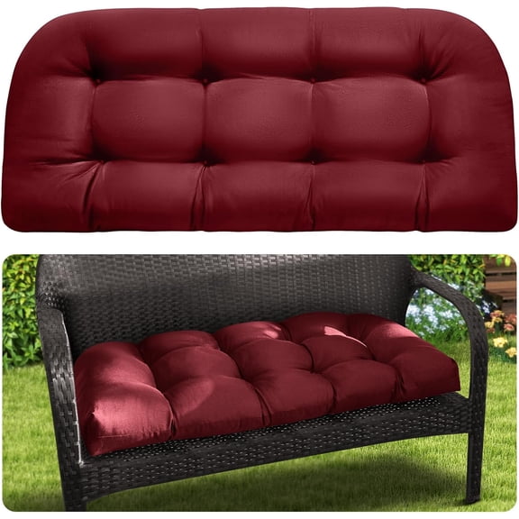 Outdoor Bench Cushion, Memory Foam Loveseat Cushion for Patio Furniture Wicker Chair, Settee Porch Swing Seat Cushion, 44 x 19 Inches (Red)