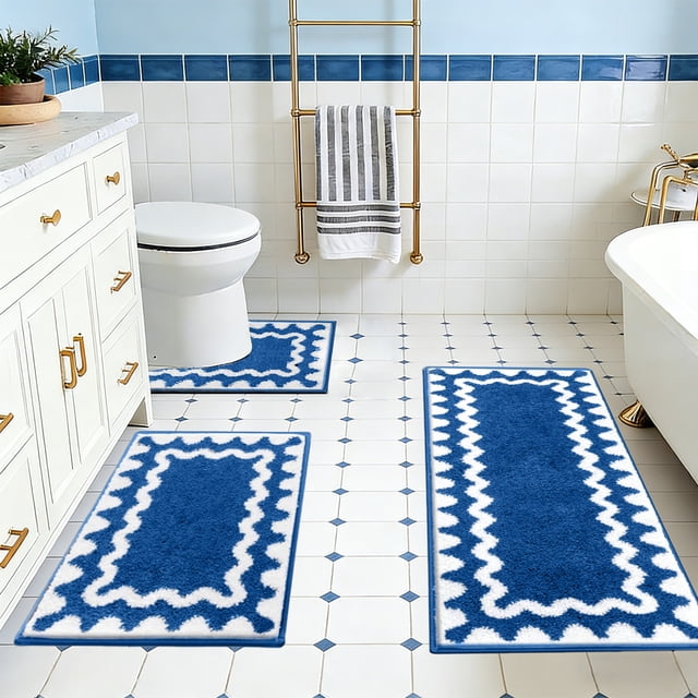 Microfiber Rug Set 3 Piece Bathroom Rug with U-Shaped Contour Mat Soft Absorbent Non-Slip Bath Mat Machine Washable for Toilet Tub Shower