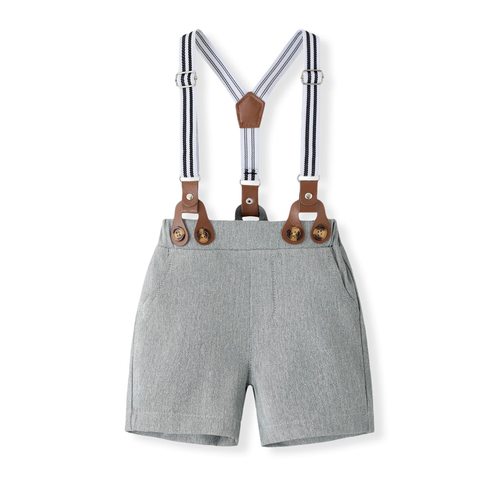 Wxirdiow Boys' Clothing Sets Baby Boy Clothes Suits Infant Tuxedo Gentleman Dress Shirt with Bowtie Beret Suspender Shorts Outfit Sets Grey Size,18-24 Months