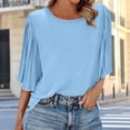 thumbnail image 4 of Bixock Women's Summer Half Sleeve Blouse,Soild Color Casual Tops,Chiffon Ruched Flared Sleeve Fashion Back Functional Button Crewneck T-shirts, 4 of 5