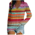 thumbnail image 2 of EQWLJWE Hauts à Manches Raglan pour Femmes, Tunique à Rayures Dégradées, T-Shirts à Manches Longues Raglan, Col en V, Automne, Décontracté, Mignon, Blouses de Baseball, 2 of 4