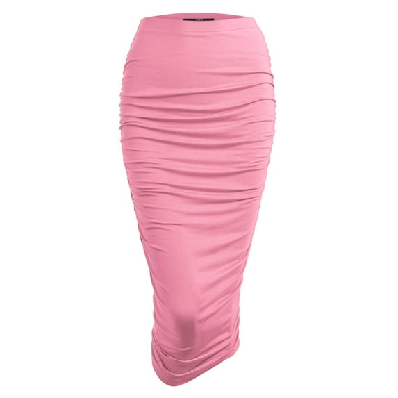 Made by Johnny Women's Slim fit Bodycon Party Club Night Out Elegant Ruched High Waist Long Pencil Skirt with Side Shirring XS PINK