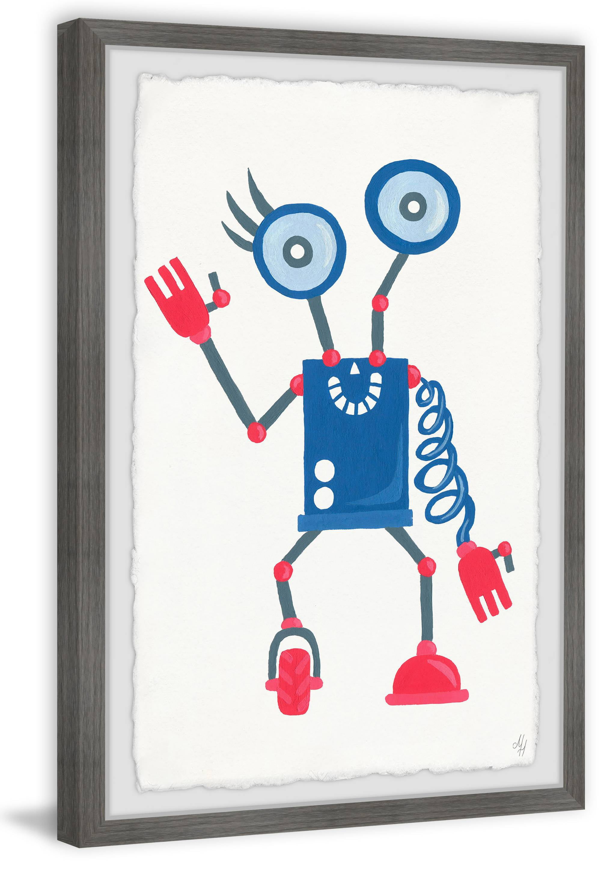 Marmont Hill Quirky Robot Framed Wall Art, 12.00" x 1.50"