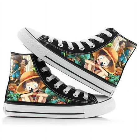 

Anime ONE PIECE Canvas Shoes Hand Painted Sneakers Luffy Ace Pattern High Top Skateboard Shoes Fashion Casual Shoes for Boys Teens Men