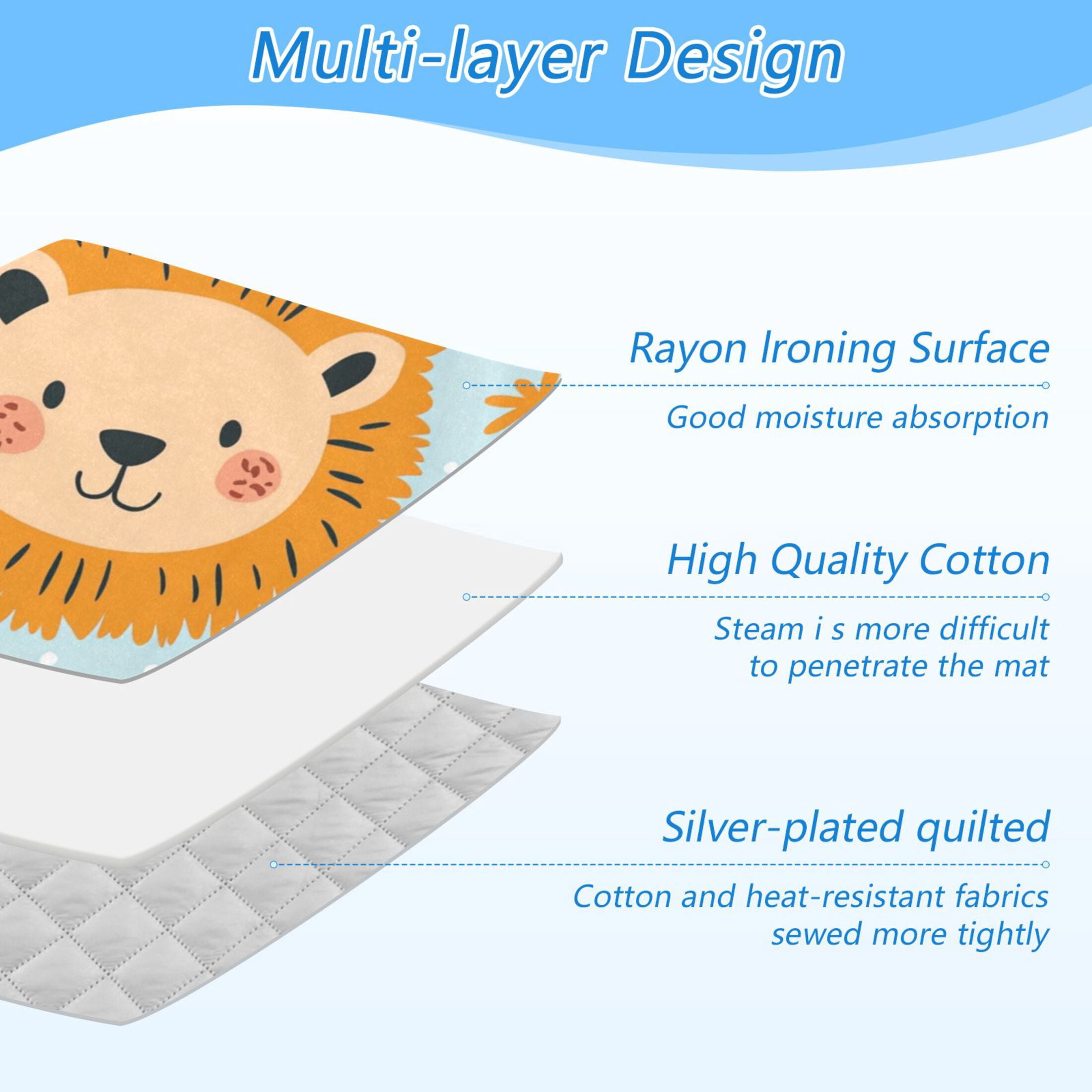 Cartoon Lions with Crowns Stars Hearts Ironing Mat Blanket Portable Travel Ironing Pad Heat Resistant Pad 47.2" x 27.6”