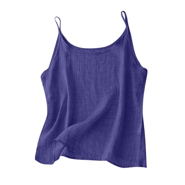 Vestidos Casuales Para Mujer, Blusas De Mujer De Moda Top informal de lino con tirantes de color liso para mujer