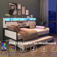 thumbnail image 3 of Miniyam Twin Daybed with Trundle, LED Headboard, USB Charging, Barn Door Storage for Adult, White, 3 of 7