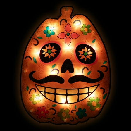 Northlight Lighted Sugar Skull Jack O' Lantern Day of the Dead Window Silhouette - 15"