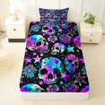 thumbnail image 3 of Homewish Happy Halloween Twin Sheets,Multicolor Gradient Skull Bedding,Green Purple,3 Pieces,1 Fitted Sheet and 1 Pillowcase, 3 of 6