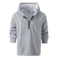 thumbnail image 3 of Sudadera con capucha cálida de manga larga con cremallera de gofre para hombre, color sólido, fresco, Otoño e Invierno, 3 of 3