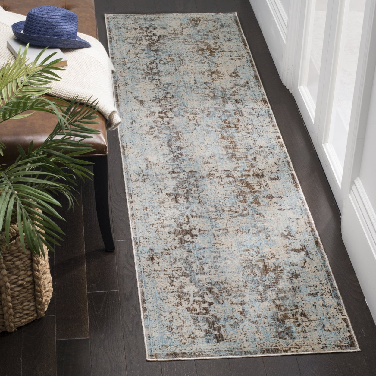 SAFAVIEH Vintage Persian Branislav Floral Bordered Area Rug, Brown/Light Blue, 9' x 11'7"