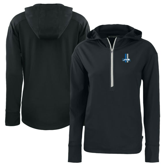 Women's Cutter & Buck  Black Detroit Lions Throwback Daybreak Eco Recycled Half-Zip Hoodie