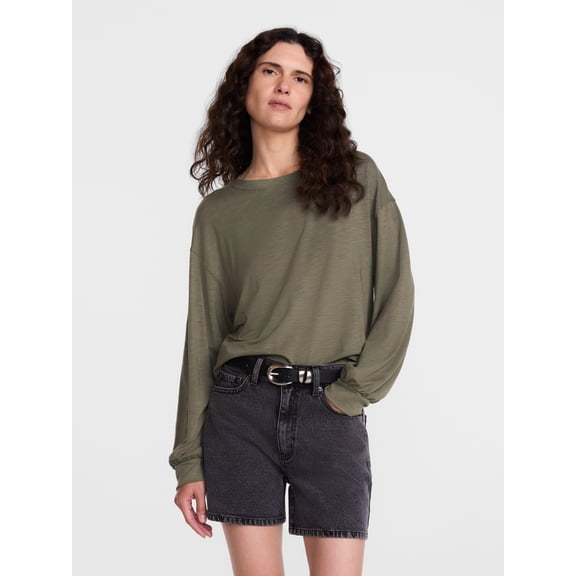 Scenario Women's Oversized Tee with Long Sleeves, Sizes XS-XXXL
