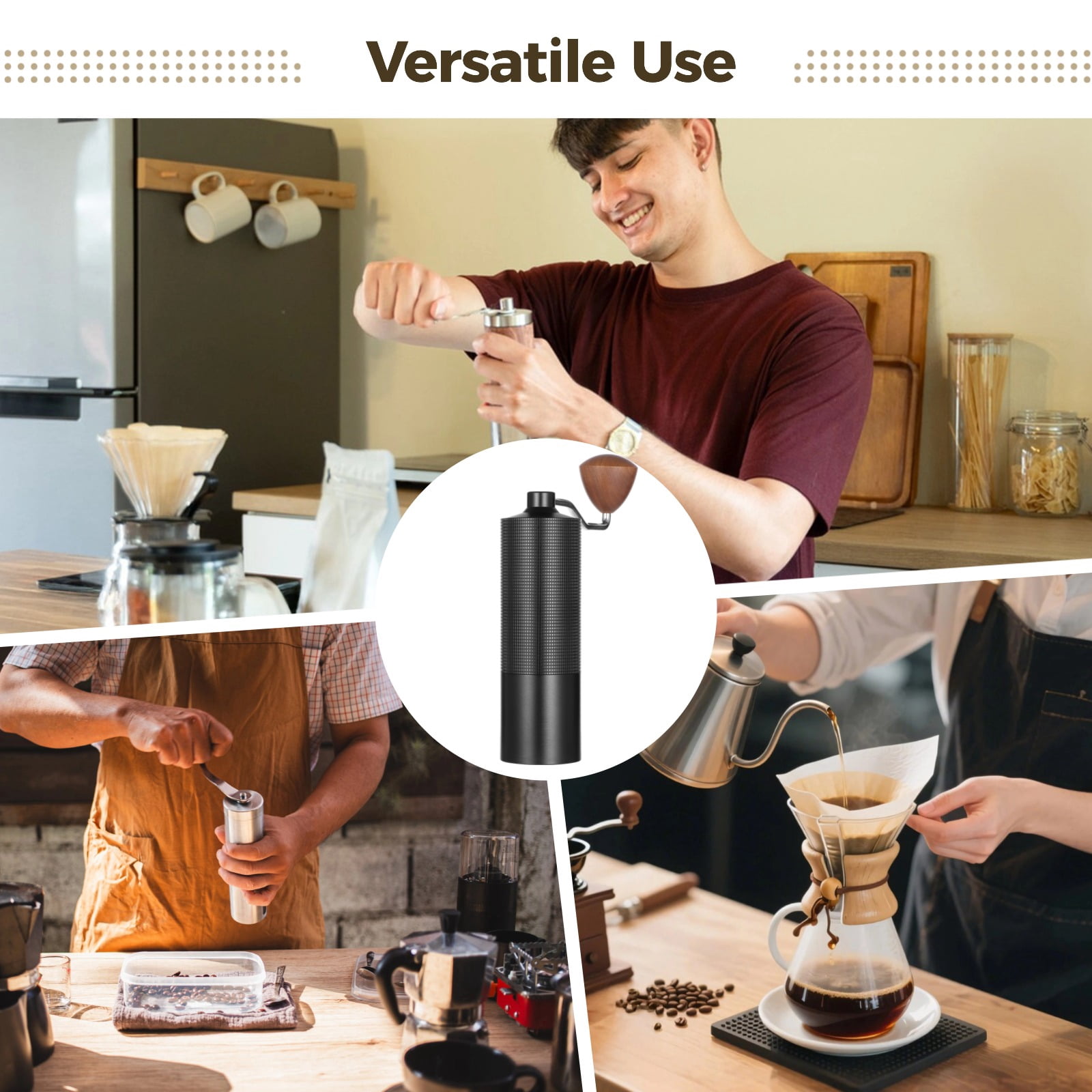 Manual Coffee Grinder, Hand Coffee Grinder with 6-Pointed Steel Core, Adjustable Grind Size, Ergonomic Handle, Portable Burr Coffee Grinder for Home, Travel, Office, Camping