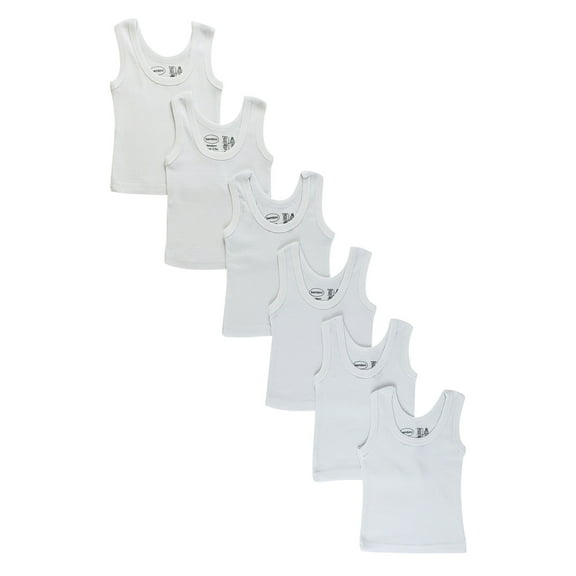 Bambini Baby Unisex White Rib Knit Sleeveless 6-Pack Tank Tops NB