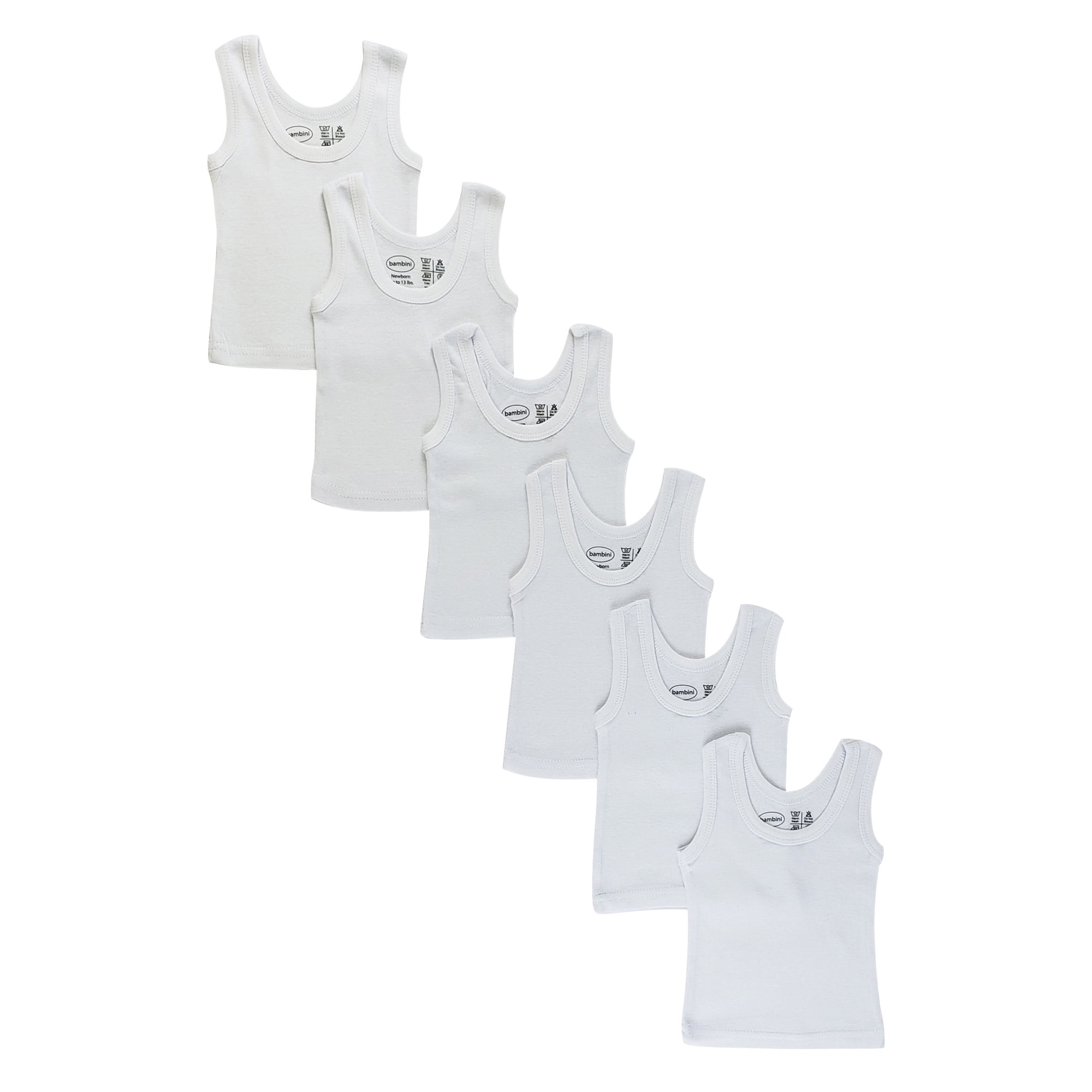Bambini Unisex Baby 6-Pack Tank Tops - white, 0 - 6 months/up to 13 lbs (Newborn)