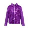 thumbnail image 1 of YEAHDOR Kids Boys Sparkly Sequins Lapel Collar Shirt Long Sleeve Tops for Jazz Latin Dance Performance Purple 130, 1 of 5