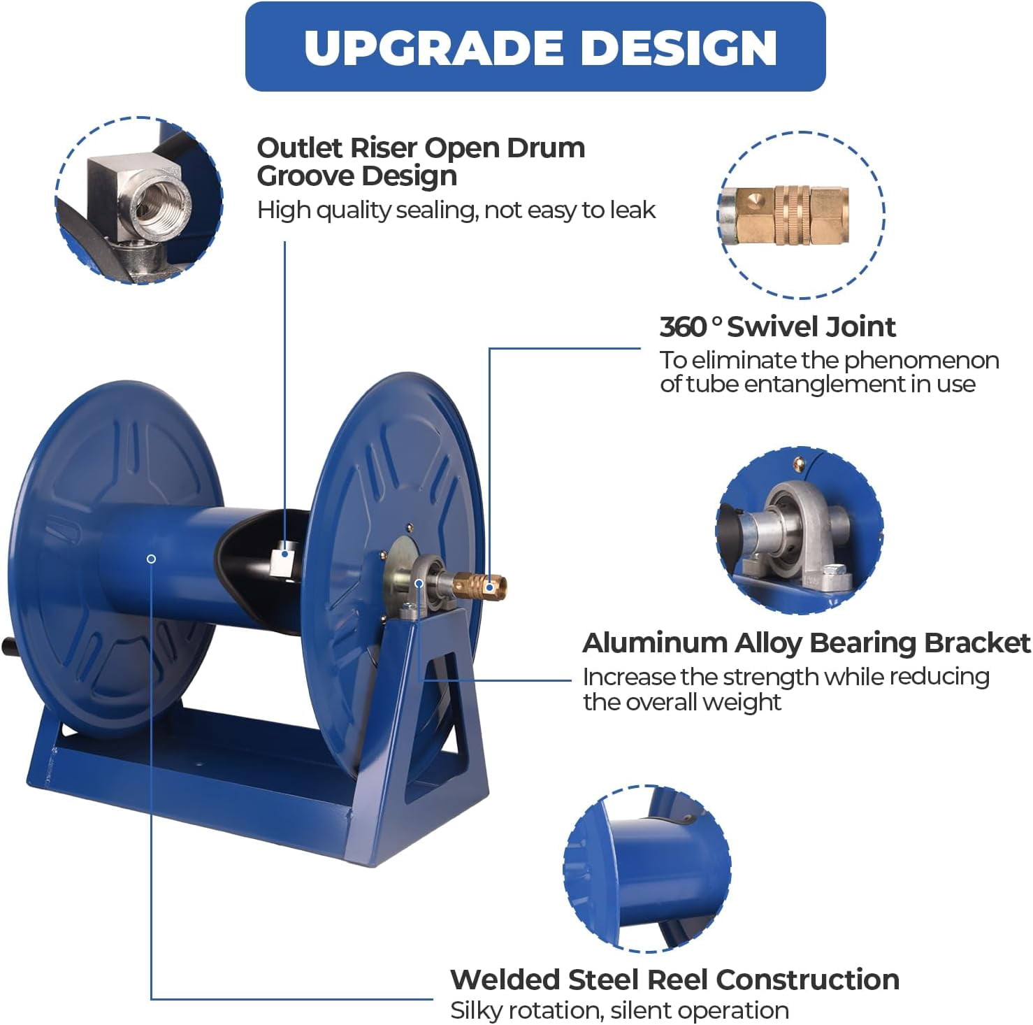Dawot Air Hose Reel 1/2in. x 225ft. Air Compressor Hose Reel 360° Swivel Fitting Max 4000PSI Commercial Hand Crank Manual Pressure Washer Hose Reel (Hose Not Included)