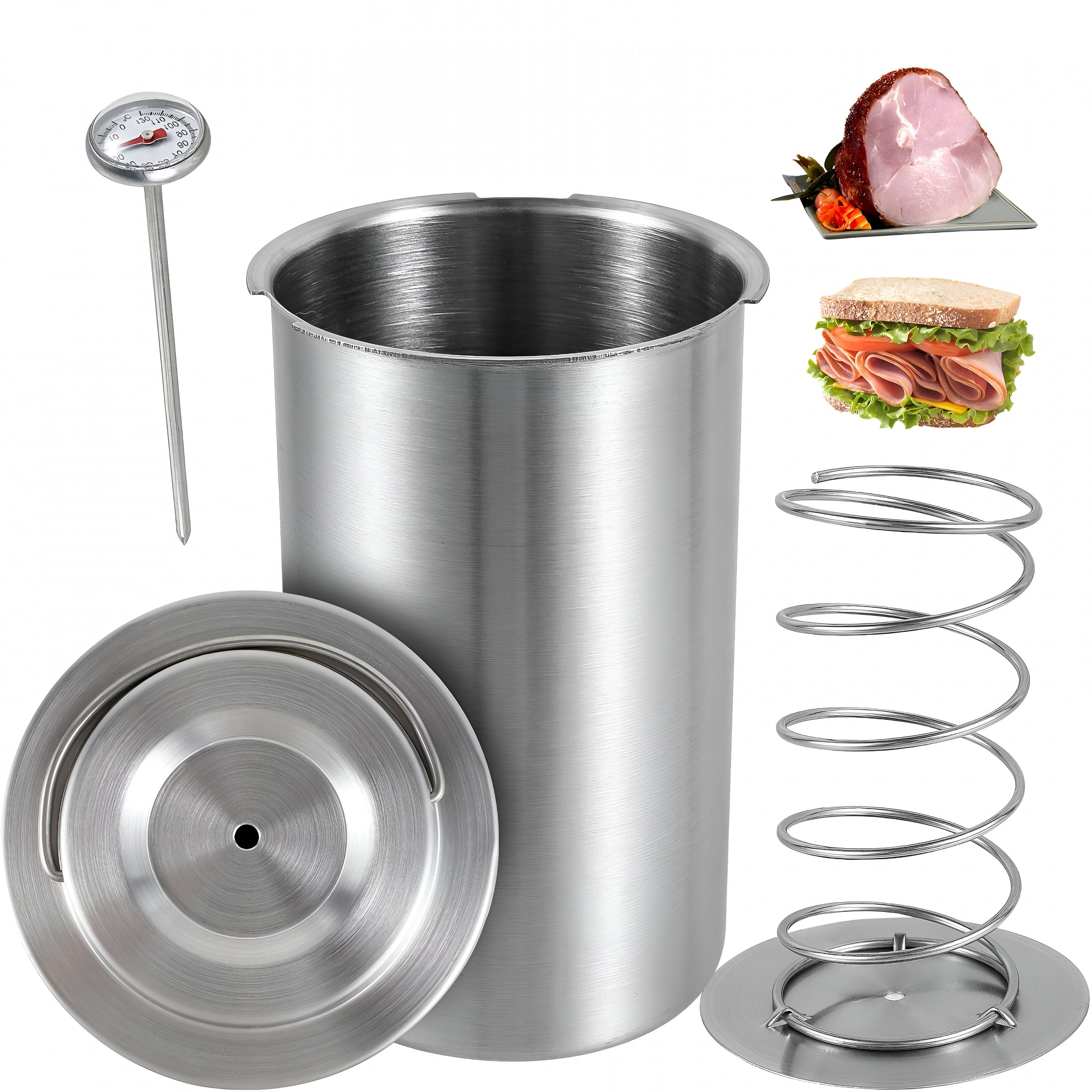 ACDANC Ham Maker Stainless Steel Meat Press - Ham Press with Thermometer Meat Press Tool for Making Deli Meat Homemade Lunch Meat Maker Bacon Meat Pressure Cookers Deli Meat Press