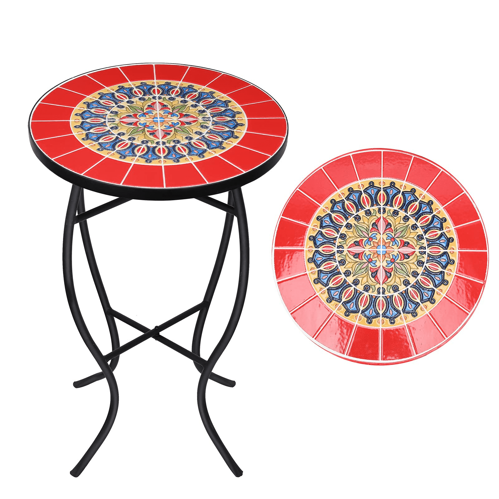 Outdoor Side Table Mosaic End Table Patio Side Table Small End Table Glass Top Round Balcony Coffee Table Porch Indoor Glass Top 