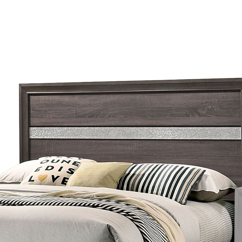 Queen Bed with Plank Headboard and 2 Drawers Brown and Silver - Saltoro Sherpi
