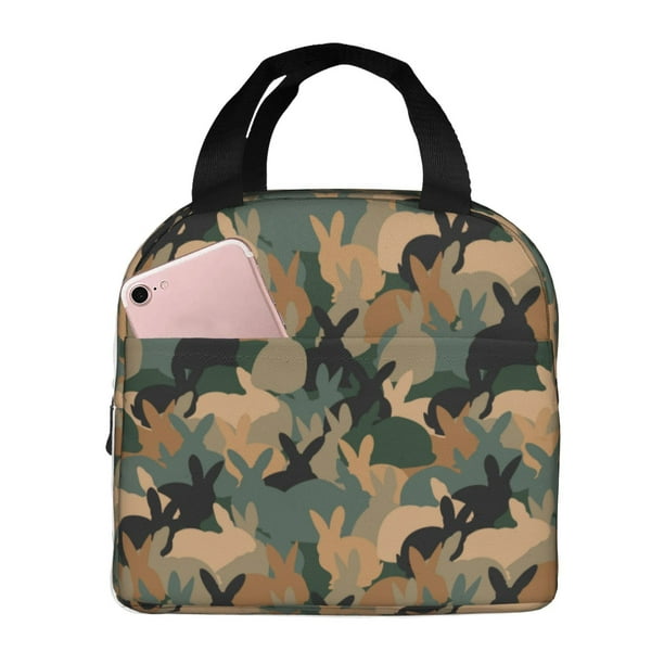 Easygdp Camouflage Rabbit Bolsa Térmica Premium - Tela Oxford Impermeable, Gran Capacidad, Bolsillo Frontal, Unisex para Trabajo, Escuela, Actividades al Aire Libre y Picnics