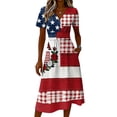thumbnail image 4 of Red White and Blue Dress for Women Midi American Flag Dress Short Sleeve Midi Summer Long Dresses, 4 of 5