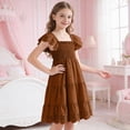 thumbnail image 6 of mgoYE Girls Dress Flowy Dress Summer Casual Flutter Sleeve Tiered Midi Sundress 3-7T(Brown,5-6 Years), 6 of 7
