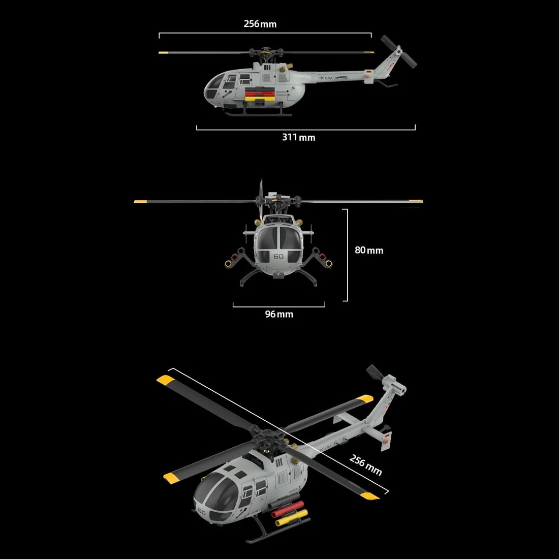RC-ERA C186S BO105 RC Helicopter 6CH Brushless 2.4GHz Remote Control Aircraft with Optical Flow Positioning, Altitude Hold, 6 Axis Gyro, One Key Takeoff Landing for Adults - 1 Battery