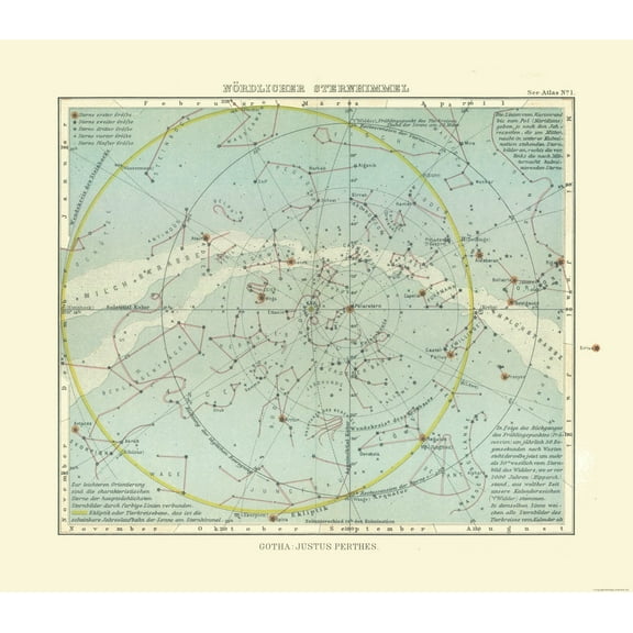 Historic Map - Celestial North Pole - Perthes 1914 - 26.30 x 23 - Vintage Wall Art