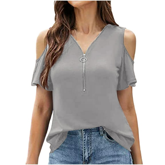Pohista Womens Tops Workout Shirts Women Cropped Blouses for Women Casual V Neck Womens Short Sleeve Blouses Dressy Casual my items saved for later