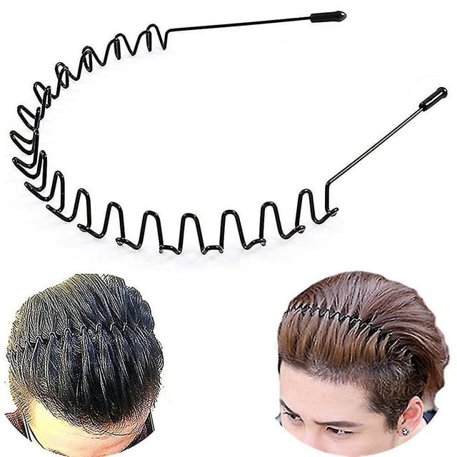 Banda de pelo de metal para hombres y mujeres, diademas deportivas unisex negras onduladas con resortes