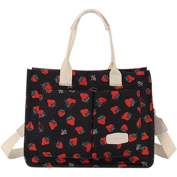 Cherry Tote Bag for Women Canvas Patched Purse Cute Shoulder Bag Multi-Pocket Satchel Handbag for work travel