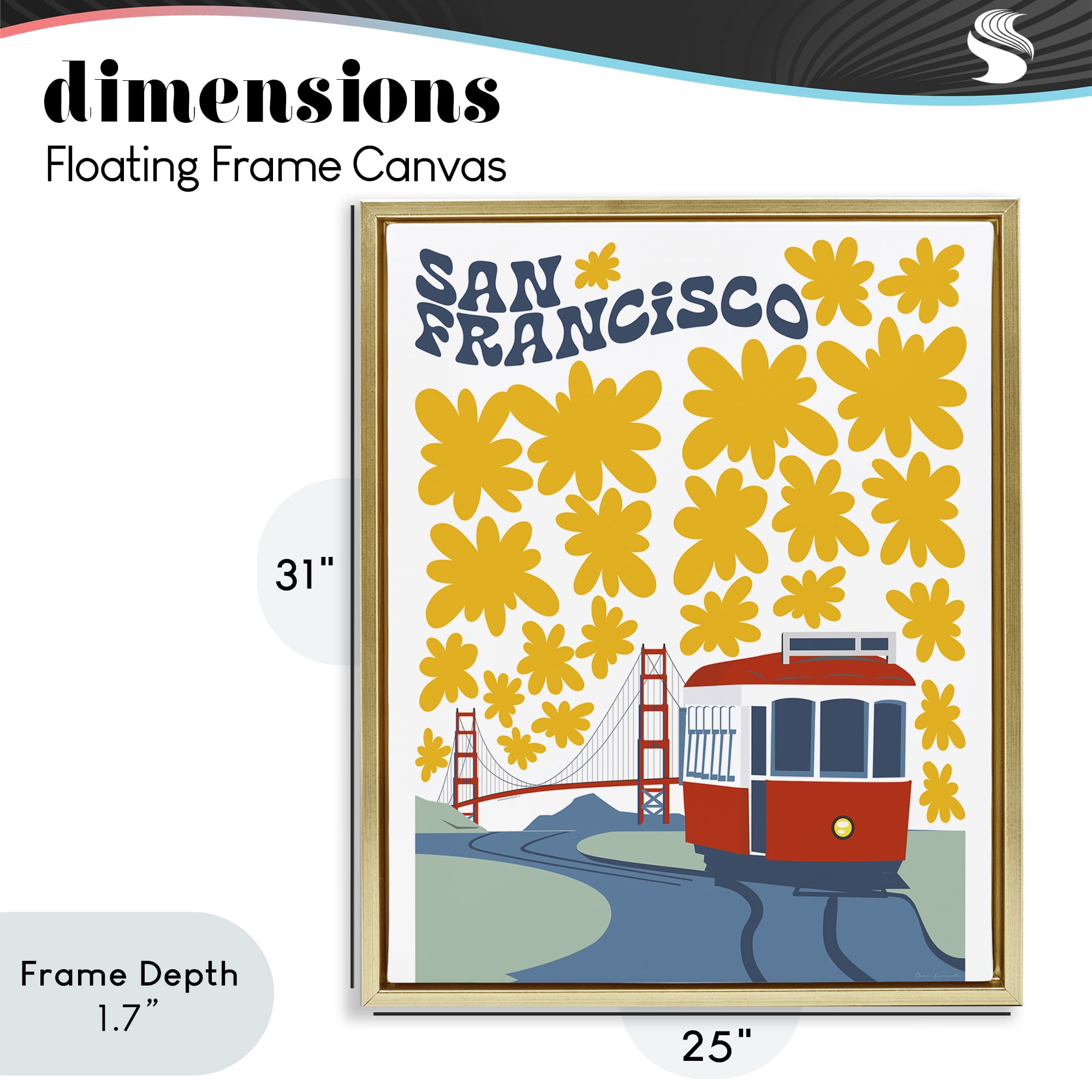 Stupell Industries San Francisco Trolley Gold Framed Floater Canvas Wall Art, design by Omar Escalante