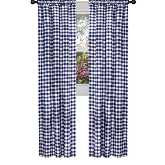 Poplin Gingham Checkered Window Curtain 56 Inch Wide Navy
