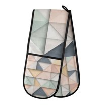 Yayeee Double Oven Mitt Kitchen Heat Resistant Baking 35" x7" Quilted Glove, Pink Geometric