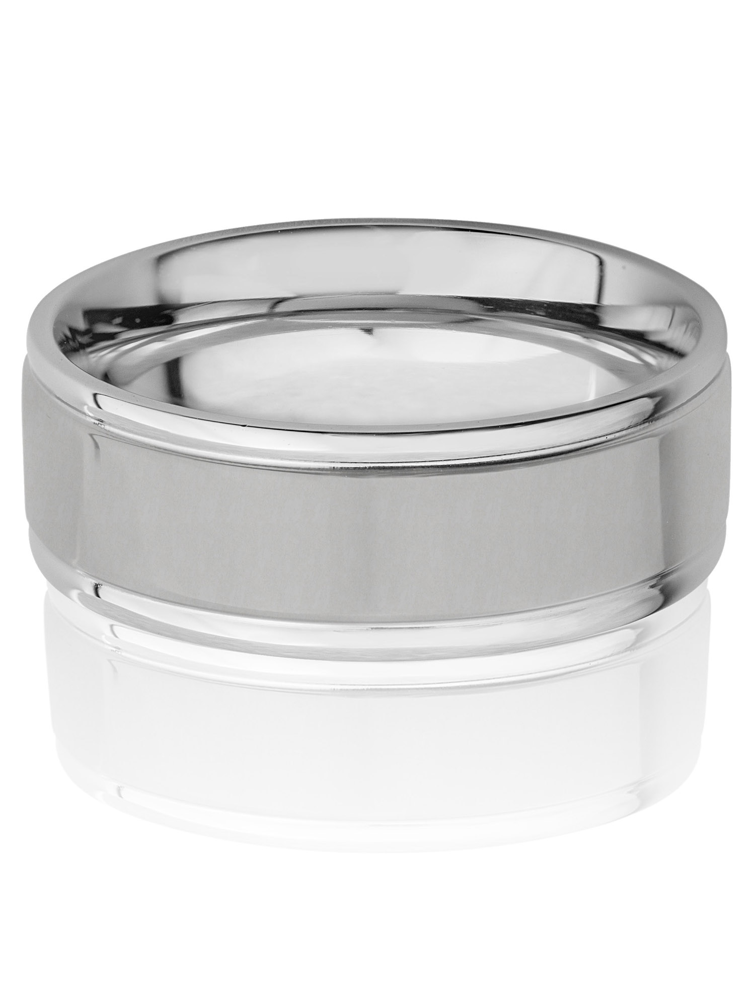 Crucible Jewelry Men's Brushed and Polished Grooved Edges Steel Ring (8mm)