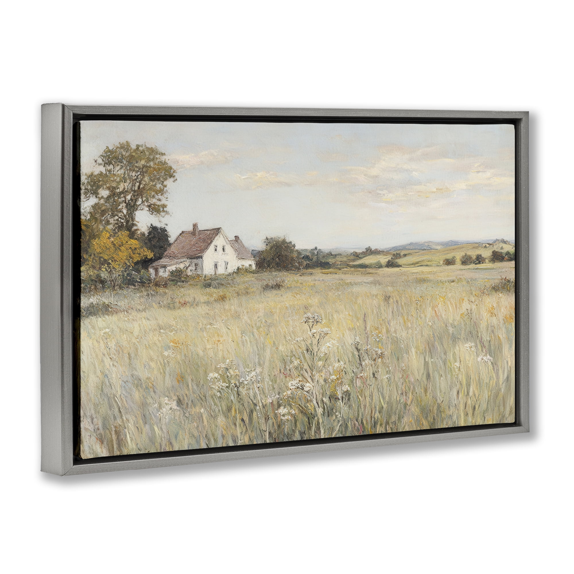 Stupell Industries Country Living in Golden Meadow Gray Framed Floater Canvas Wall Art, design by Petal Prints Design