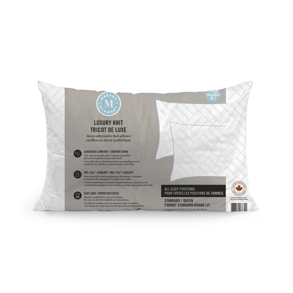 Martha Stewart Luxury Knit High-lofting Bed Pillows, Set of 2, Ideal for All Sleep Positions