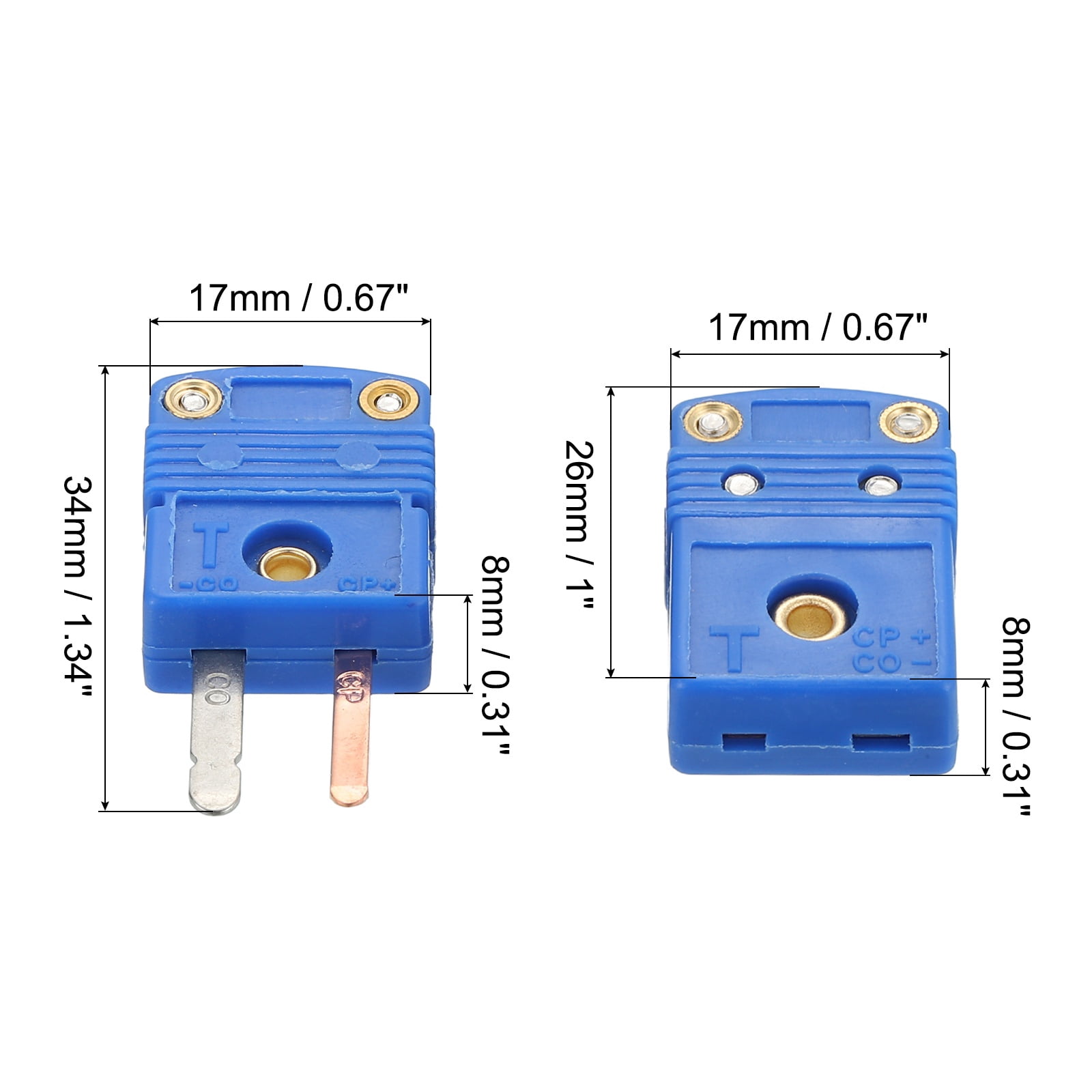 Uxcell Mini t Type Thermocouple Wire Connectors Male Female Plug Adapter High Temperature 220°C(428°F) for Thermocouple Sensor Probe Blue 8 Set