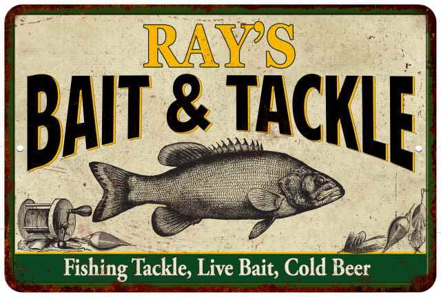 RAY'S Bait & Tackle Sign 8 x 12 High Gloss Metal 208120016135